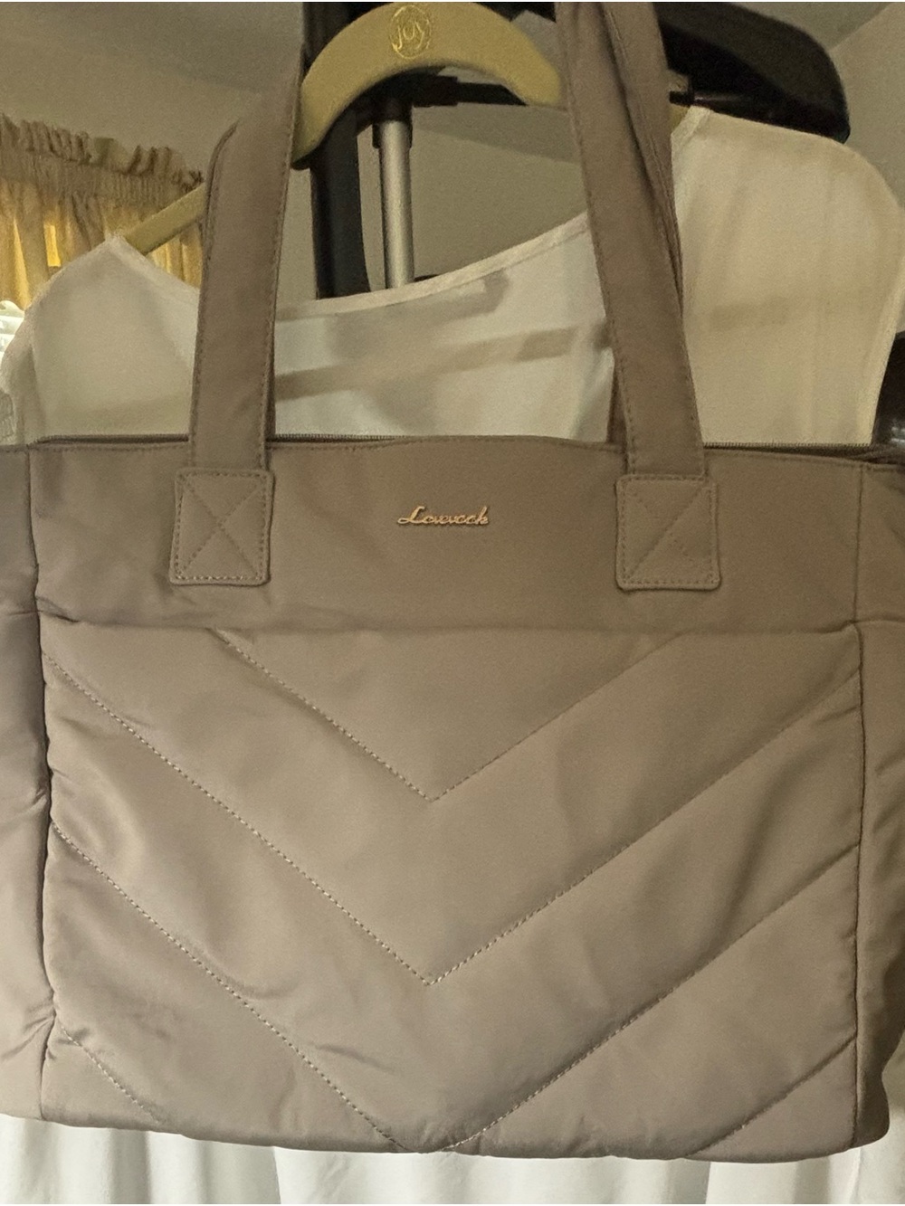 Louvrech Quilted Taupe Tote Bag - Women's Shoulder Tote
